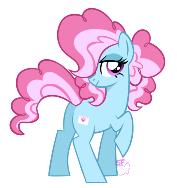 Size: 1600x1696 | Tagged: safe, artist:sugahfox, derpibooru import, oc, oc:love letter, unofficial characters only, earth pony, pony, female, magical lesbian spawn, mare, offspring, parent:pinkie pie, parent:trixie, parents:trixiepie, raised hoof, simple background, solo, transparent background