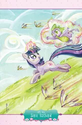 Size: 1988x3054 | Tagged: safe, artist:sararichard, derpibooru import, idw, spike, twilight sparkle, dragon, dragonfly, pony, unicorn, levitation, magic, telekinesis, traditional art