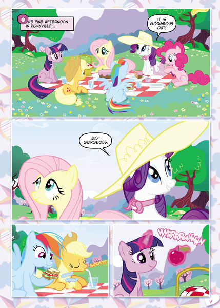 Size: 1500x2100 | Tagged: a canterlot wedding, applejack, comic, derpibooru import, fluttershy, hat, mane six, picnic, pinkie pie, rainbow dash, rarity, safe, twilight sparkle