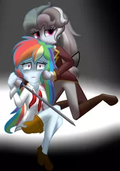 Size: 2100x3000 | Tagged: semi-grimdark, artist:geraritydevillefort, derpibooru import, rainbow dash, the count of monte rainbow, equestria girls, clothes, crossover, crying, looking at you, rainbow dantes, self paradox, smiling, sword, the count of monte cristo, this will end in death, this will end in tears, this will end in tears and/or death, weapon