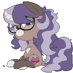 Size: 250x250 | Tagged: safe, artist:curiouskeys, derpibooru import, oc, oc:curious keys, unofficial characters only, hinny, pony, unicorn, animated, blinking, chibi, curved horn, fluffy, gif, glasses, pixel art, simple background, solo, transparent background