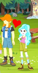 Size: 384x732 | Tagged: safe, derpibooru import, edit, edited screencap, screencap, microchips, paisley, valhallen, equestria girls, legend of everfree, boots, camp everfree, clothes, female, heart, male, shipping, shorts, socks, straight, tanktop, valrosa
