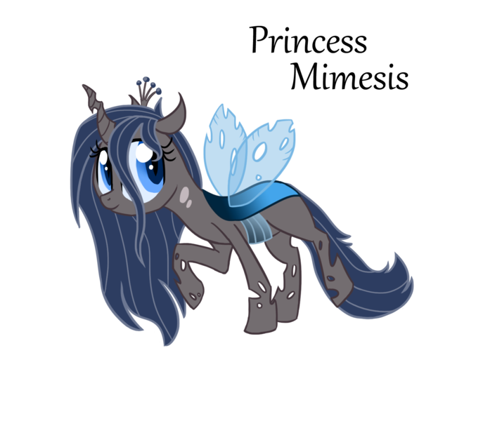 Size: 1544x1349 | Tagged: safe, artist:torusthescribe, derpibooru import, changeling queen oc, oc, oc:mimesis, unofficial characters only, changeling, changeling queen, changepony, hybrid, blue changeling, eyelashes, female, image, interspecies offspring, offspring, parent:queen chrysalis, parent:shining armor, parents:shining chrysalis, png, raised hoof, simple background, solo, story included, transparent background