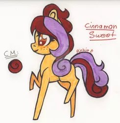 Size: 1024x1047 | Tagged: safe, artist:biskhuit, derpibooru import, oc, oc:cinnamon sweet, unofficial characters only, earth pony, pony, female, mare, raised hoof, raised leg, reference sheet, solo, traditional art