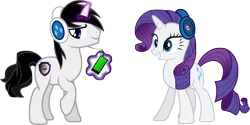 Size: 10557x5277 | Tagged: safe, artist:barrfind, derpibooru import, rarity, oc, oc:barrfind, absurd resolution, aura, canon x oc, cutie mark, female, headphones, love, male, mobile phone, phone, rarifind, shipping, simple background, smiling, straight, transparent background, vector