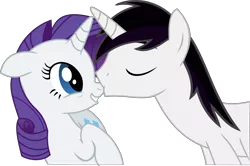 Size: 3942x2613 | Tagged: safe, artist:barrfind, derpibooru import, rarity, oc, oc:barrfind, pony, unicorn, canon x oc, eyes closed, female, giggling, kissing, love, male, nose kiss, rarifind, shipping, simple background, straight, transparent background, vector