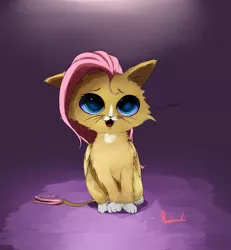 Size: 1000x1080 | Tagged: artist:miokomata, cat, catified, cute, derpibooru import, fluttercat, fluttershy, hnnng, kitten, looking at you, open mouth, safe, shyabetes, solo, species swap