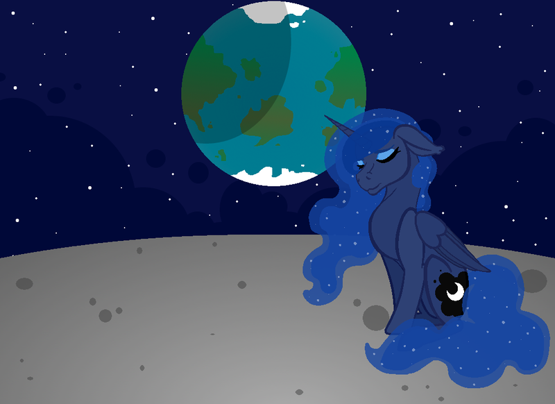 Size: 1056x768 | Tagged: safe, artist:ahaintthatbad, derpibooru import, princess luna, alicorn, pony, banishment, eyes closed, floppy ears, moon, planet, regret, sad, sitting, solo, space