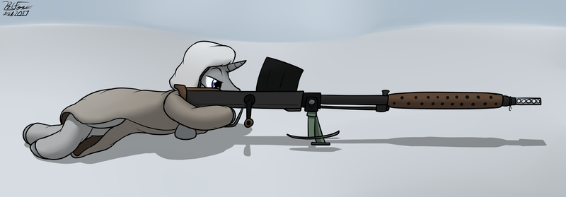 Size: 2749x959 | Tagged: safe, artist:the-furry-railfan, derpibooru import, oc, oc:quick fire, unofficial characters only, pony, unicorn, fallout equestria, fallout equestria: long haul, aiming, anti-tank rifle, bfg, clothes, coat, gun, hat, lahti l39, snow, solo, weapon, winter