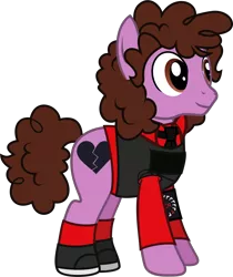 Size: 1370x1627 | Tagged: safe, artist:lightningbolt, derpibooru import, ponified, earth pony, pony, .svg available, armband, clothes, curly hair, happy, male, my chemical romance, necktie, ray toro, shirt, shoes, simple background, smiling, socks, solo, stallion, svg, three cheers for sweet revenge, transparent background, undershirt, vector, vest