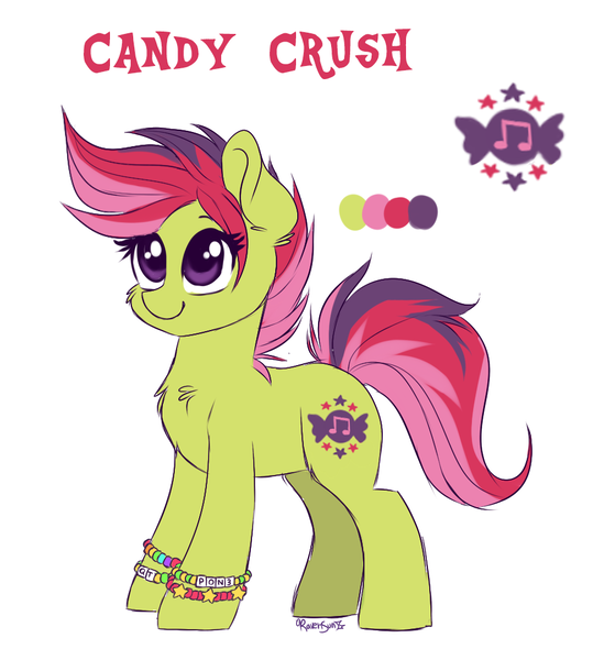 Size: 961x1050 | Tagged: safe, artist:confetticakez, derpibooru import, oc, oc:candy crush, unofficial characters only, earth pony, pony, female, kandi, mare, raver, reference sheet, simple background, solo, white background