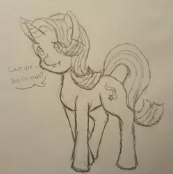 Size: 2646x2660 | Tagged: safe, artist:steelsoul, derpibooru import, starlight glimmer, pony, unicorn, dialogue, monochrome, open mouth, sketch, smiling, solo