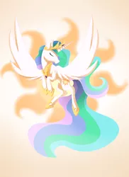 Size: 1632x2241 | Tagged: safe, artist:ellen124, derpibooru import, princess celestia, alicorn, pony, crown, cutie mark, cutie mark background, ethereal mane, ethereal tail, eyes closed, female, flapping, flowing mane, flowing tail, flying, hoof shoes, jewelry, mare, multicolored mane, multicolored tail, praise the sun, regalia, royalty, solo, spread wings, tiara