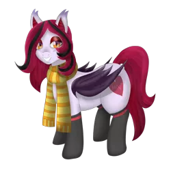 Size: 3300x3300 | Tagged: safe, artist:afterman, derpibooru import, oc, oc:arrhythmia, unofficial characters only, bat pony, pony, clothes, looking at you, scarf, simple background, smiling, solo, transparent background
