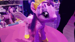 Size: 512x288 | Tagged: safe, derpibooru import, twilight sparkle, twilight sparkle (alicorn), alicorn, human, pony, robot, adoracreepy, animated, creepy, cute, gif, irl, irl human, petting, photo, robotwi, toy, toy fair, toy fair 2017, what has science done, youtube link