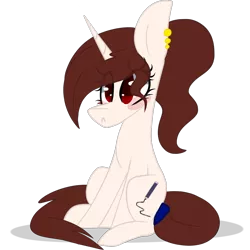 Size: 2048x2048 | Tagged: safe, artist:umiimou, derpibooru import, oc, oc:aniko, unofficial characters only, pony, unicorn, blushing, high res, simple background, sitting, solo, transparent background