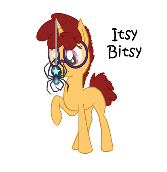 Size: 1372x1417 | Tagged: safe, artist:torusthescribe, derpibooru import, oc, oc:itsy bitsy, unofficial characters only, pony, spider, star spider, unicorn, female, filly, glasses, offspring, parent:snails, parent:twist, parents:snailstwist, raised hoof, simple background, solo, transparent background