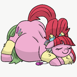Size: 256x256 | Tagged: anal vore, animated, artist:dudey64, belly, derpibooru import, fetish, gif, pacific glow, questionable, sleeping, tail sticking out, vore