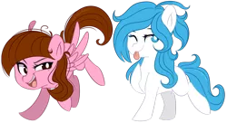 Size: 1024x558 | Tagged: safe, artist:slasharu, derpibooru import, oc, unofficial characters only, earth pony, pegasus, pony, chibi, female, mare, one eye closed, simple background, tongue out, transparent background, wink