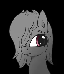 Size: 816x942 | Tagged: safe, artist:lazerblues, derpibooru import, oc, oc:miss eri, unofficial characters only, earth pony, pony, black background, bust, female, hair over one eye, mare, simple background, solo