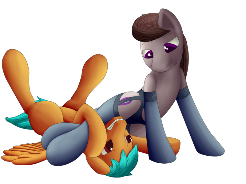 Size: 2950x2200 | Tagged: suggestive, artist:fauxstealth, derpibooru import, octavia melody, oc, earth pony, pegasus, pony, asphyxiation, bedroom eyes, canon x oc, choking, clothes, domination, featureless crotch, female, femdom, floppy ears, grabbing, headscissors, leaning, lingerie, looking down, looking up, male, mare, nervous, on back, panties, sexy, shipping, simple background, socks, spread wings, squirming, stallion, stockings, straight, thigh highs, underwear, wrestling