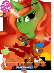 Size: 6000x8000 | Tagged: safe, artist:handmantoot, derpibooru import, oc, unofficial characters only, earth pony, pegasus, pony, unicorn, absurd resolution, bandana, cowboy hat, female, hat, looking at you, male, mare, poster, smiling, stallion, stetson, trio