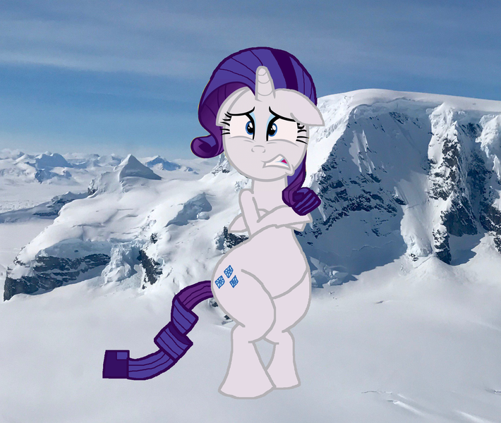 Size: 1837x1553 | Tagged: artist needed, source needed, safe, derpibooru import, rarity, pony, unicorn, antarctica, bipedal, cold, freezing, freezing fetish, gritted teeth, mountain, shivering, snow, solo