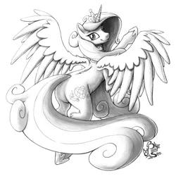 Size: 1000x1000 | Tagged: safe, artist:blue-paint-sea, derpibooru import, princess cadance, alicorn, pony, cute, cutedance, female, flying, grayscale, lovebutt, monochrome, plot, smiling, solo