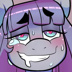 Size: 900x900 | Tagged: suggestive, artist:kittentoots, derpibooru import, maud pie, ahegao, blushing, drool, heart eyes, icon, open mouth, solo, sweat, wingding eyes