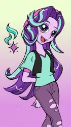 Size: 898x1600 | Tagged: safe, artist:whimsy morning, artist:whimsymorning, derpibooru import, starlight glimmer, equestria girls, spoiler:eqg specials, doll, equestria girls minis, gradient background, smiling, solo