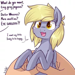 Size: 1920x1920 | Tagged: safe, artist:dsp2003, derpibooru import, part of a set, derpy hooves, human, pegasus, pony, cheek fluff, colored pupils, cute, daaaaaaaaaaaw, derpabetes, dsp2003 is trying to murder us, ear fluff, equestria's best mother, eye clipping through hair, fluffy, hnnng, holding a pony, implied dinky, offscreen character, open mouth, part of a series, shoulder fluff, simple background, single panel, tiny ponies, what do you want, white background