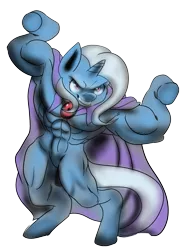 Size: 1200x1668 | Tagged: safe, artist:fauxsquared, derpibooru import, trixie, pony, semi-anthro, abs, arm hooves, armpits, bipedal, grand and muscular trixie, muscles, simple background, smiling, solo, transparent background