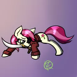 Size: 1000x1000 | Tagged: amputee, artist:overkenzie, clothes, derpibooru import, eyepatch, jacket, peg leg, pirate, prosthetic leg, prosthetic limb, prosthetics, roseluck, safe, solo, sword, weapon