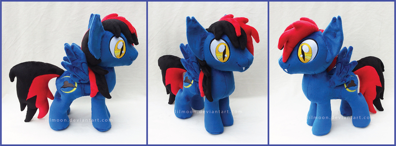 Size: 2004x742 | Tagged: safe, artist:lilmoon, derpibooru import, oc, oc:midnight, unofficial characters only, bat pony, pony, irl, male, photo, plushie, solo, stallion