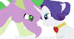 Size: 1280x682 | Tagged: safe, artist:ipandacakes, derpibooru import, rarity, spike, dragon, female, fire ruby, looking at each other, male, older, shipping, simple background, smiling, sparity, straight, transparent background