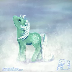 Size: 800x800 | Tagged: artist:z1ar0, derpibooru import, g1, g3, g3 to g1, generation leap, safe, snow, solo, winter snow
