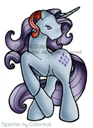 Size: 338x464 | Tagged: safe, artist:colormist, derpibooru import, sparkler (g1), pony, unicorn, female, g1, no mouth, simple background, solo, watermark, white background