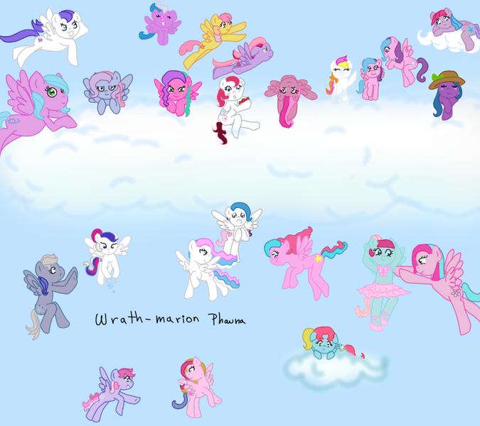 Size: 900x800 | Tagged: artist:wrath-marionphauna, aurora mist, cloud climber, cloud puff, coconut grove, daisy may, derpibooru import, g1, g1 to g4, g3, g3 to g4, generation leap, heart bright, hidden treasure, honolu-loo, island delight, mochanut, morning monarch, pearly pie, royal rose, safe, silver glow, snow'el, snow'el ii, star catcher, star flight, starsong, thistle whistle, tira-mi-su, twilight pink, twinkle bloom, twirlerina, windy wisp