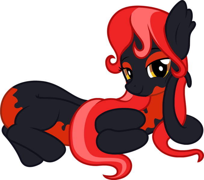 Size: 1848x1635 | Tagged: safe, artist:badumsquish, derpibooru import, oc, oc:mave, unofficial characters only, alp-luachra, original species, bedroom eyes, draw me like one of your french girls, female, looking at you, prehensile tail, red and black oc, side, simple background, smiling, solo, transparent background