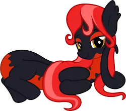 Size: 1848x1635 | Tagged: safe, artist:badumsquish, derpibooru import, oc, oc:mave, unofficial characters only, alp-luachra, original species, bedroom eyes, draw me like one of your french girls, female, looking at you, prehensile tail, red and black oc, side, simple background, smiling, solo, transparent background