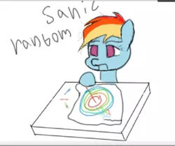 Size: 872x724 | Tagged: safe, artist:lofis, derpibooru import, rainbow dash, pegasus, pony, image, misspelling, png, sanic, solo, sonic rainboom, sonic the hedgehog, sonic the hedgehog (series)