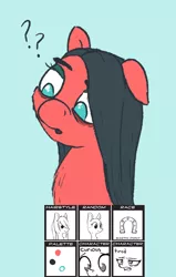 Size: 500x785 | Tagged: safe, artist:sandwichdelta, derpibooru import, oc, unofficial characters only, earth pony, pony, bags under eyes, chest fluff, curious, female, mare, pony randomizer challenge, solo, tired