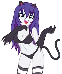 Size: 1880x2265 | Tagged: suggestive, artist:sumin6301, derpibooru import, rarity, human, equestria girls, bra, breasts, cat ears, cat tail, catgirl, cleavage, clothes, eared humanization, fangs, female, gloves, humanized, kemonomimi, long gloves, looking at you, midriff, neko, nekomimi, open mouth, panties, simple background, socks, solo, solo female, striped socks, tail, tailed humanization, thigh highs, transparent background, underwear