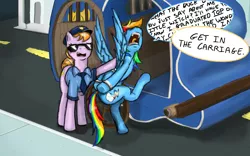 Size: 1456x911 | Tagged: arm behind back, arrested, artist:testostepone, carriage, colored sketch, copper top, copypasta, cuffs, derpibooru import, dialogue, meme, navy seal copypasta, police, rainbow dash, safe, shackles