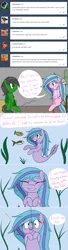 Size: 1280x4687 | Tagged: absurd resolution, artist:hummingway, ask-humming-way, derpibooru import, dialogue, exclamation point, fishing hook, hook, merpony, oc, oc:feather hummingway, oc:swirly shells, safe, speech bubble, tumblr, tumblr comic, underwater, unofficial characters only