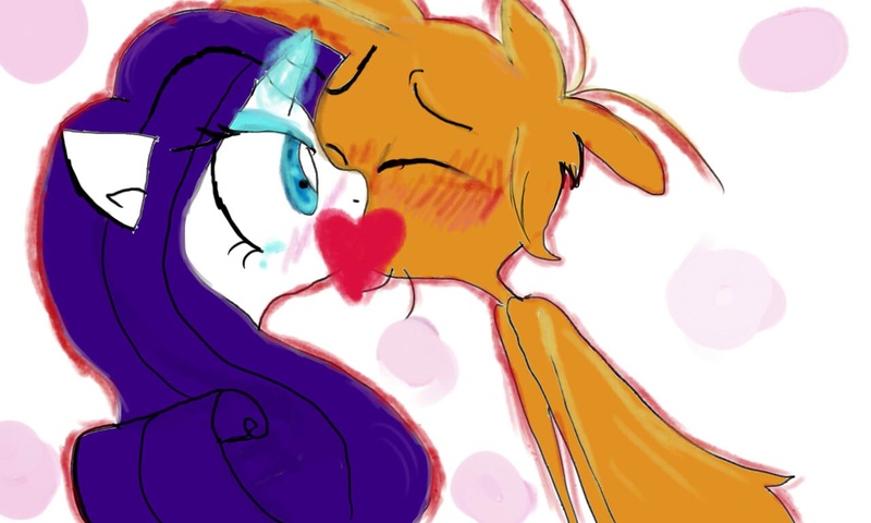 Size: 1280x768 | Tagged: artist:martapd2, blushing, crossover, crossover shipping, derpibooru import, heart, kissing, rarity, safe, shipping, wander over yonder