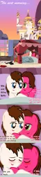 Size: 1210x5160 | Tagged: absurd resolution, aftersex, artist:aarondrawsarts, bedroom, blushing, brainbloom, comic:anniversary in canterlot, cuddling, derpibooru import, morning, morning after, oc, oc:brain teaser, oc:rose bloom, safe, snuggling, unofficial characters only