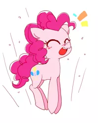 Size: 1369x1720 | Tagged: safe, artist:monon0, derpibooru import, pinkie pie, earth pony, pony, eyes closed, female, jumping, mare, open mouth, simple background, solo, white background