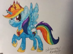 Size: 773x577 | Tagged: safe, artist:wolfspiritclan, derpibooru import, rainbow dash, alicorn, pony, alicornified, crown, jewelry, race swap, rainbowcorn, regalia, solo, traditional art