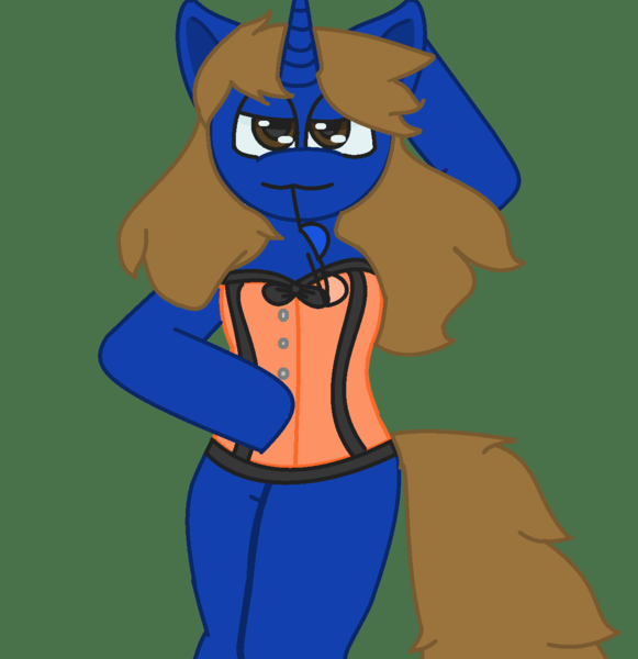 Size: 1244x1284 | Tagged: suggestive, artist:inspiria draws, derpibooru import, oc, oc:spec steele, unofficial characters only, pony, unicorn, bedroom eyes, clothes, corset, crossdressing, draft horse, femboy, glasses, green background, horn, looking at you, lying down, male, on back, simple background, solo